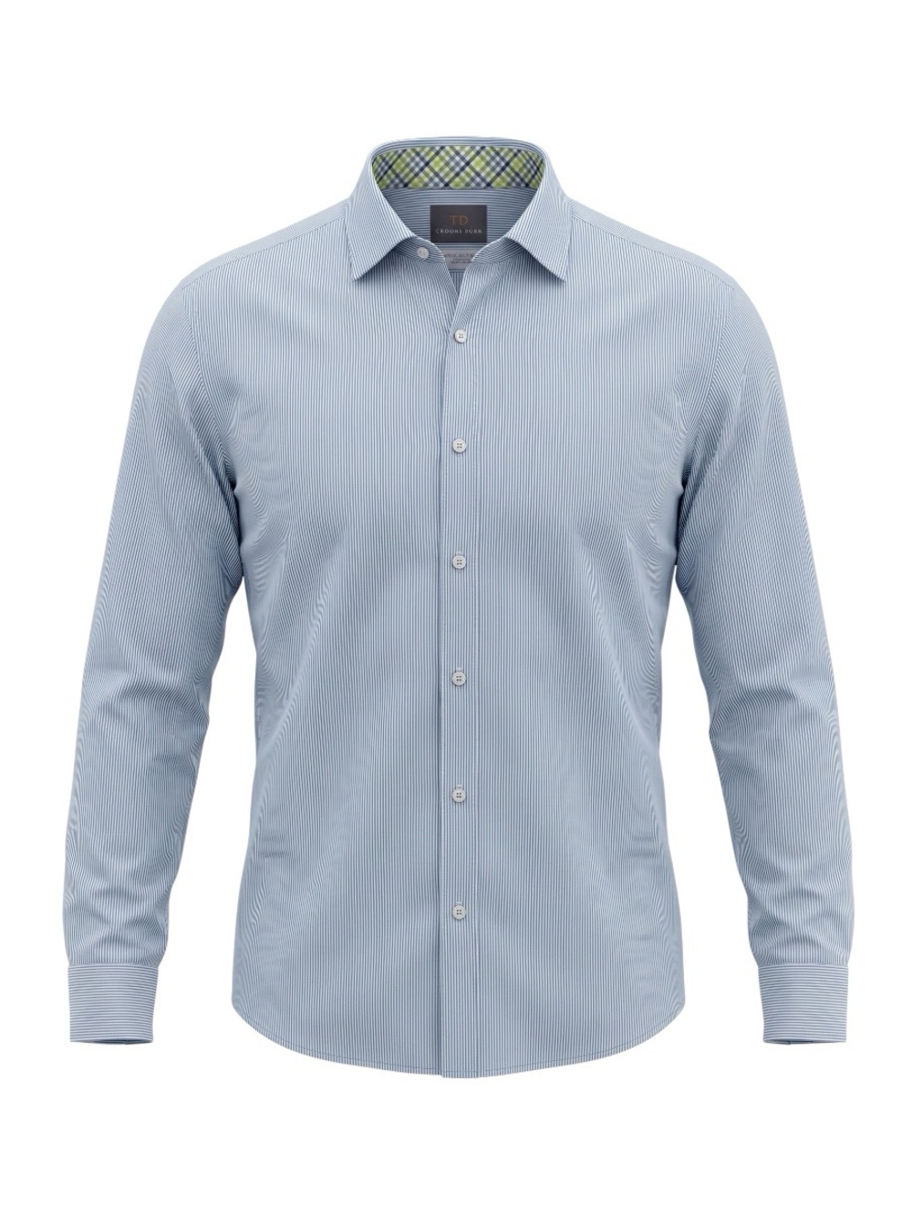 Thomas Dean Blue White Thin Stripe Pima Cotton Flip Cuff LS Shirt